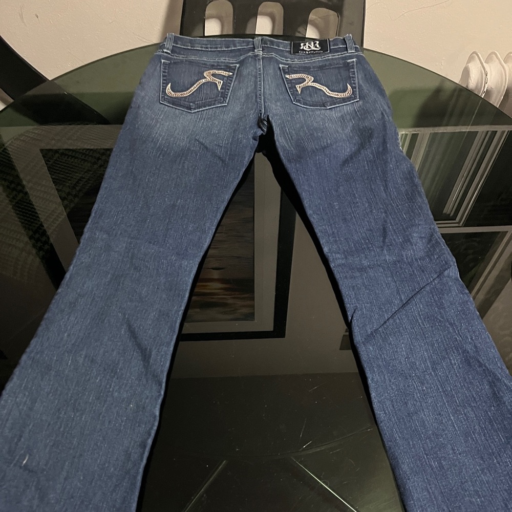 Rock & Republic medium wash small Swarovski embellished pockets